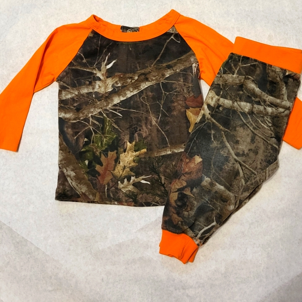 True Timber camo/orange two piece pajama/play set